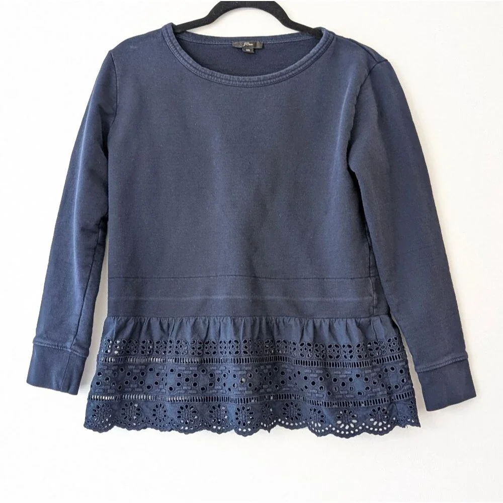 J. Crew Eyelet-Hem Sweatshirt Navy size XS